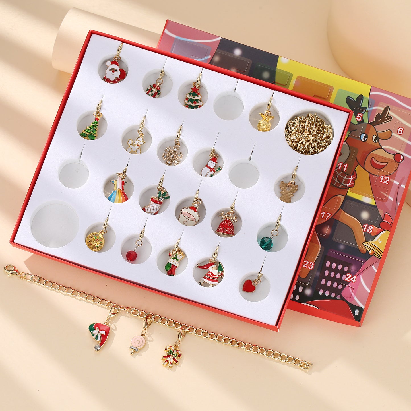 New Christmas Ornaments Children's Gift Box Countdown Calendar Gift Box Advent Golden Bracelet Necklace Blind Box Set