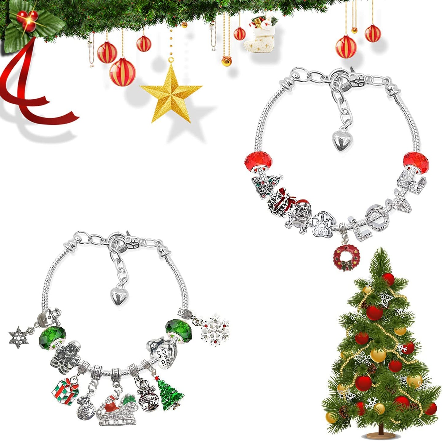 Christmas Advent 24 Countdown Calendar Gift Box Bracelet Set