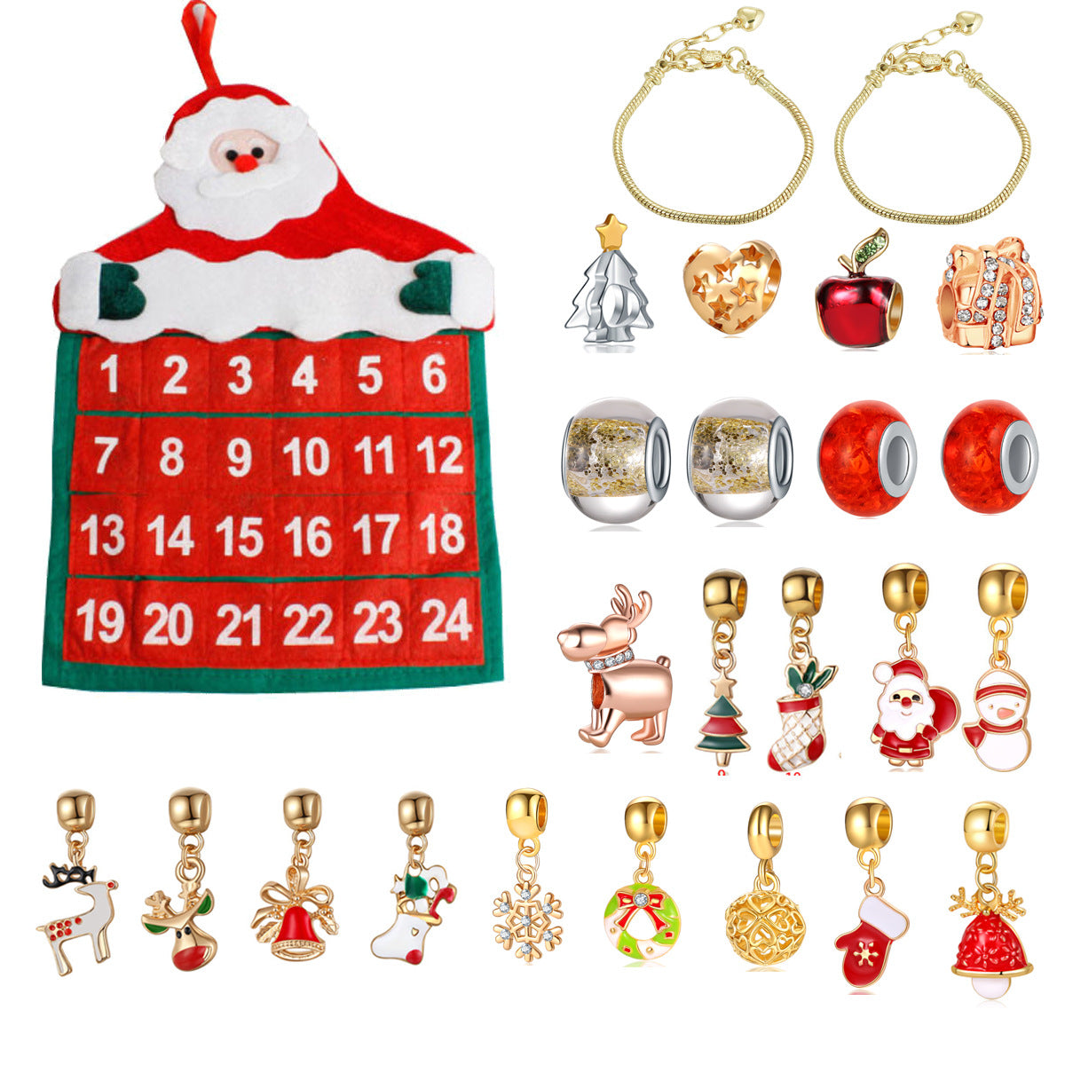 Christmas Ornaments Advent Handbag Bracelet Necklace Beaded Gift Set